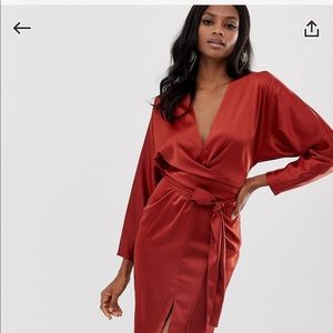 ASOS rust satin dress